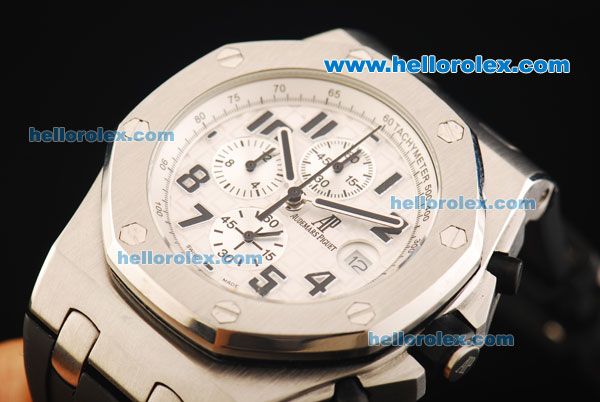 Audemars Piguet Royal Oak Offshore Chronograph Quartz Movement with White Dial and Black Marking and strap - Click Image to Close